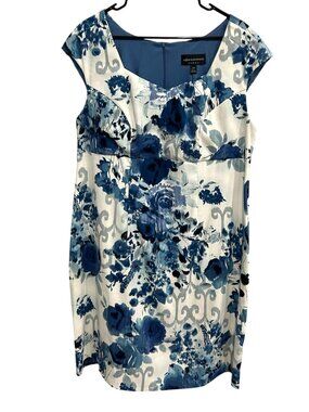 Connected Woman 18W Blue White Floral Cap Sleeve Dress Fully Lined Romanticcore